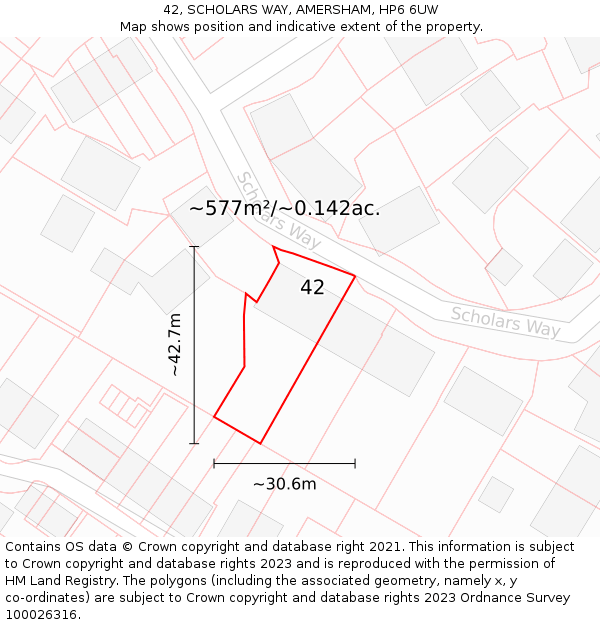 42, SCHOLARS WAY, AMERSHAM, HP6 6UW: Plot and title map