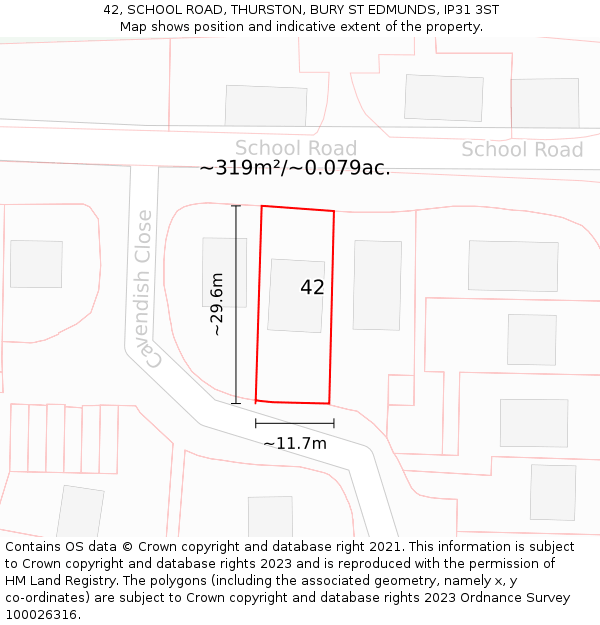 42, SCHOOL ROAD, THURSTON, BURY ST EDMUNDS, IP31 3ST: Plot and title map