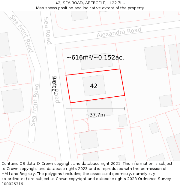 42, SEA ROAD, ABERGELE, LL22 7LU: Plot and title map