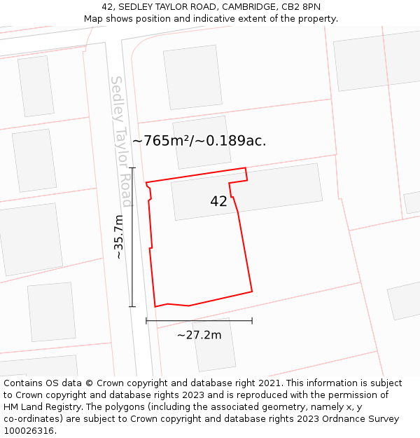 42, SEDLEY TAYLOR ROAD, CAMBRIDGE, CB2 8PN: Plot and title map