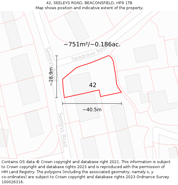 42, SEELEYS ROAD, BEACONSFIELD, HP9 1TB: Plot and title map