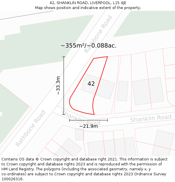 42, SHANKLIN ROAD, LIVERPOOL, L15 4JE: Plot and title map