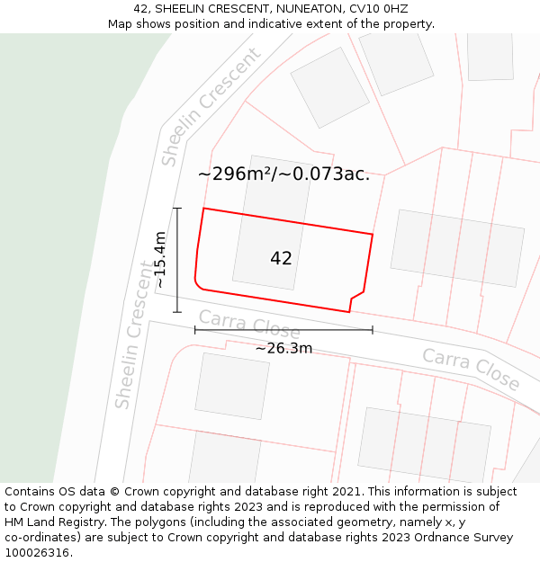 42, SHEELIN CRESCENT, NUNEATON, CV10 0HZ: Plot and title map