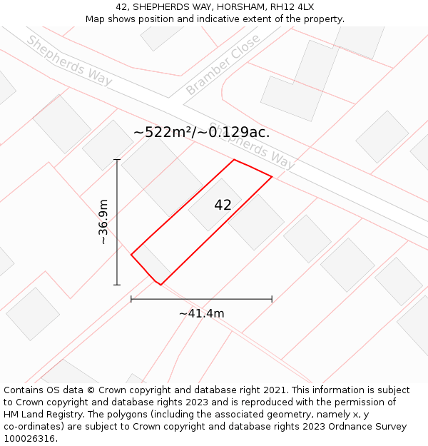 42, SHEPHERDS WAY, HORSHAM, RH12 4LX: Plot and title map