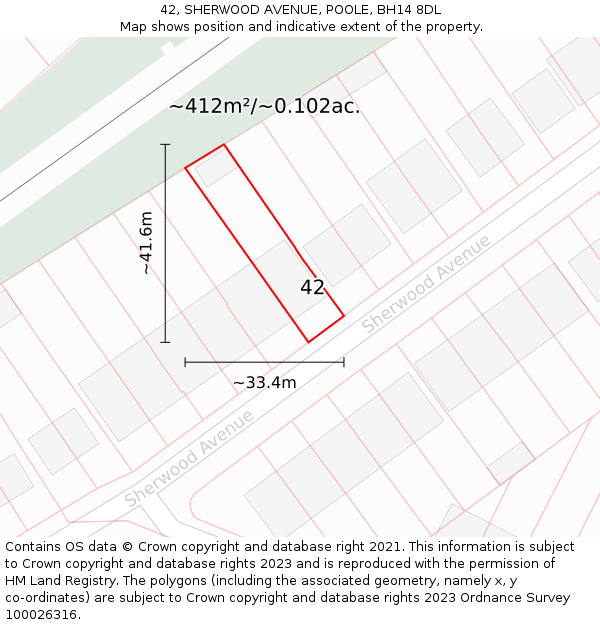 42, SHERWOOD AVENUE, POOLE, BH14 8DL: Plot and title map