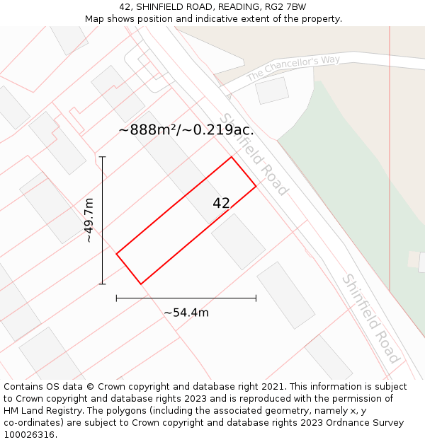 42, SHINFIELD ROAD, READING, RG2 7BW: Plot and title map