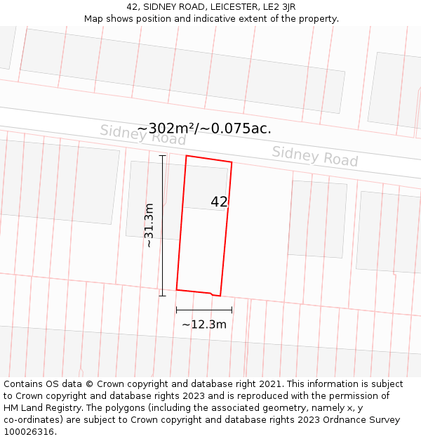 42, SIDNEY ROAD, LEICESTER, LE2 3JR: Plot and title map