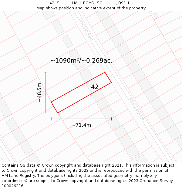 42, SILHILL HALL ROAD, SOLIHULL, B91 1JU: Plot and title map