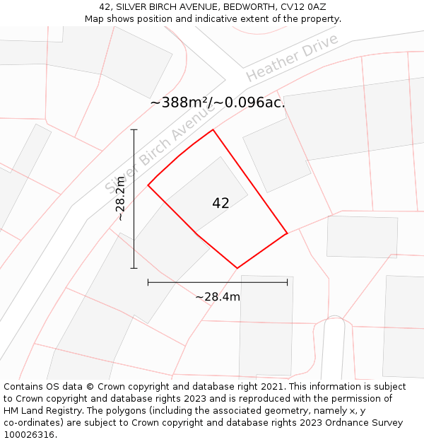 42, SILVER BIRCH AVENUE, BEDWORTH, CV12 0AZ: Plot and title map