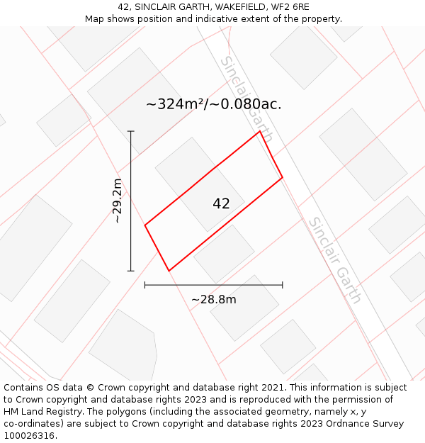 42, SINCLAIR GARTH, WAKEFIELD, WF2 6RE: Plot and title map