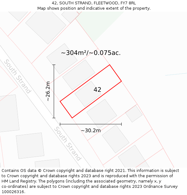 42, SOUTH STRAND, FLEETWOOD, FY7 8RL: Plot and title map