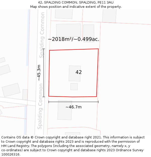 42, SPALDING COMMON, SPALDING, PE11 3AU: Plot and title map