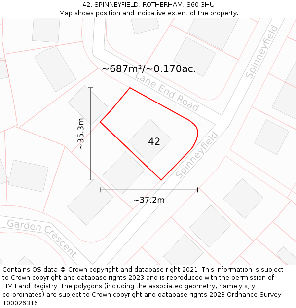 42, SPINNEYFIELD, ROTHERHAM, S60 3HU: Plot and title map