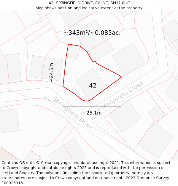 42, SPRINGFIELD DRIVE, CALNE, SN11 0UG: Plot and title map