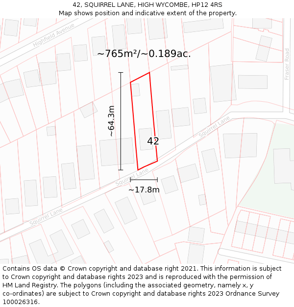 42, SQUIRREL LANE, HIGH WYCOMBE, HP12 4RS: Plot and title map