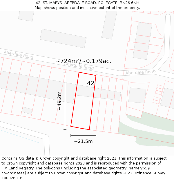 42, ST. MARYS, ABERDALE ROAD, POLEGATE, BN26 6NH: Plot and title map