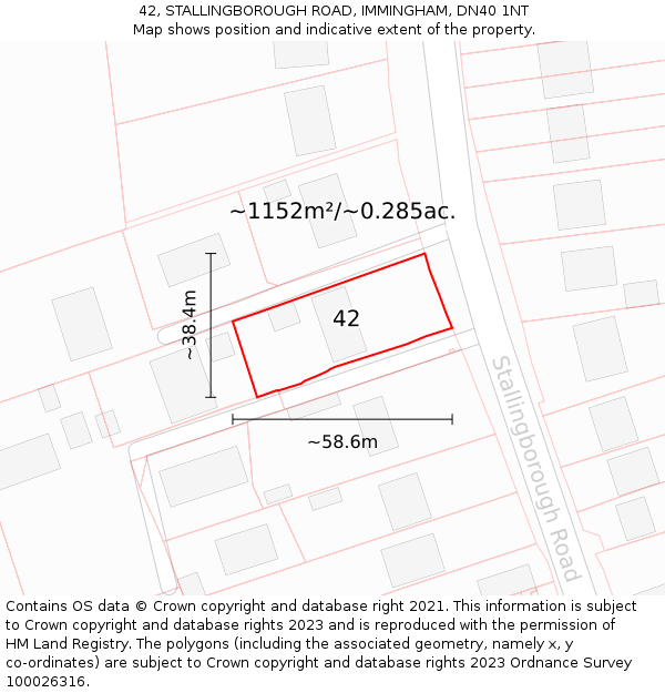 42, STALLINGBOROUGH ROAD, IMMINGHAM, DN40 1NT: Plot and title map