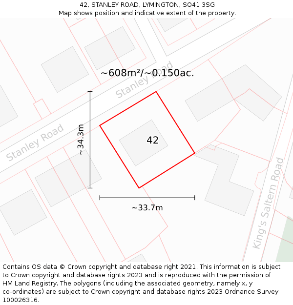 42, STANLEY ROAD, LYMINGTON, SO41 3SG: Plot and title map