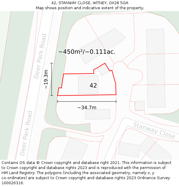 42, STANWAY CLOSE, WITNEY, OX28 5GA: Plot and title map