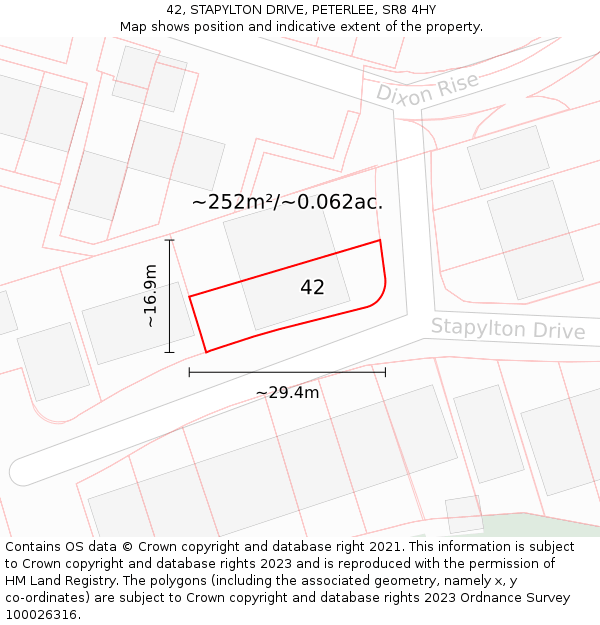 42, STAPYLTON DRIVE, PETERLEE, SR8 4HY: Plot and title map