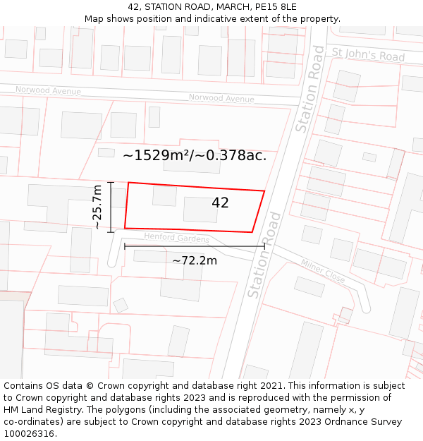 42, STATION ROAD, MARCH, PE15 8LE: Plot and title map