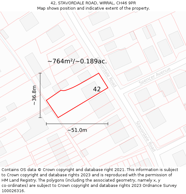 42, STAVORDALE ROAD, WIRRAL, CH46 9PR: Plot and title map