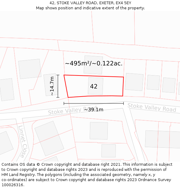 42, STOKE VALLEY ROAD, EXETER, EX4 5EY: Plot and title map