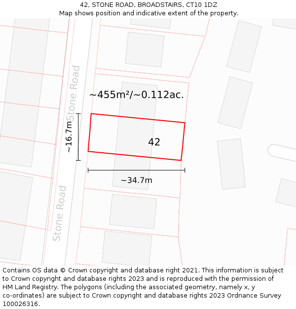 42, STONE ROAD, BROADSTAIRS, CT10 1DZ: Plot and title map