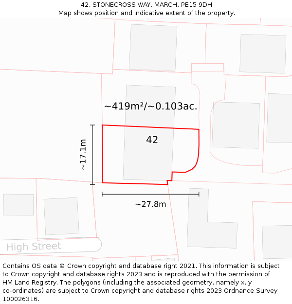 42, STONECROSS WAY, MARCH, PE15 9DH: Plot and title map