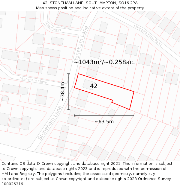 42, STONEHAM LANE, SOUTHAMPTON, SO16 2PA: Plot and title map