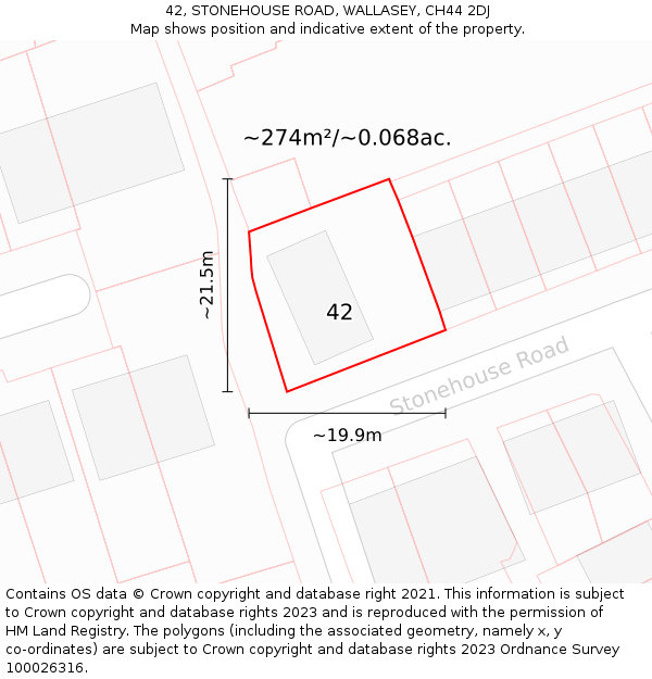 42, STONEHOUSE ROAD, WALLASEY, CH44 2DJ: Plot and title map