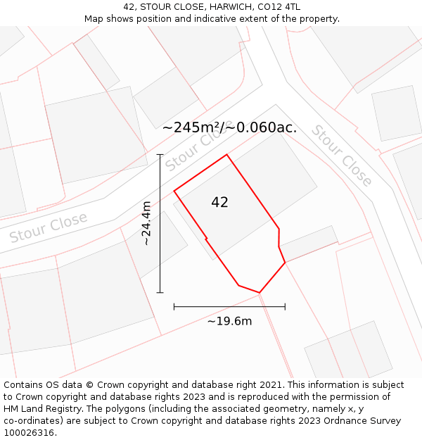 42, STOUR CLOSE, HARWICH, CO12 4TL: Plot and title map