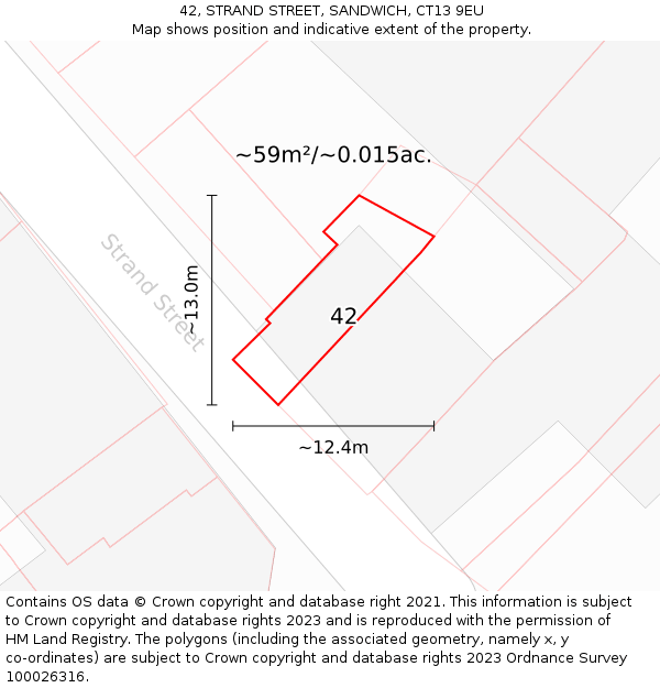42, STRAND STREET, SANDWICH, CT13 9EU: Plot and title map