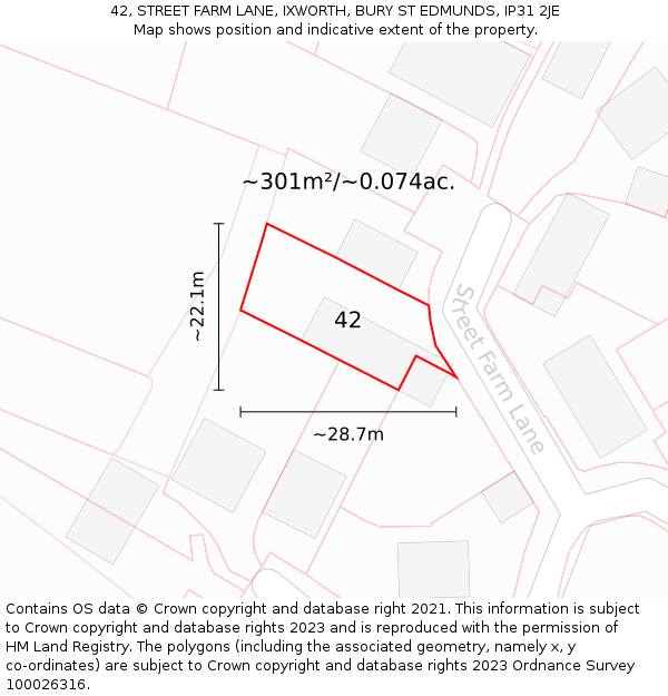 42, STREET FARM LANE, IXWORTH, BURY ST EDMUNDS, IP31 2JE: Plot and title map