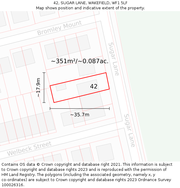 42, SUGAR LANE, WAKEFIELD, WF1 5LF: Plot and title map