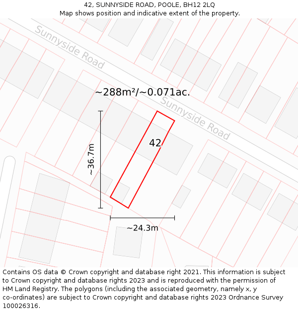 42, SUNNYSIDE ROAD, POOLE, BH12 2LQ: Plot and title map