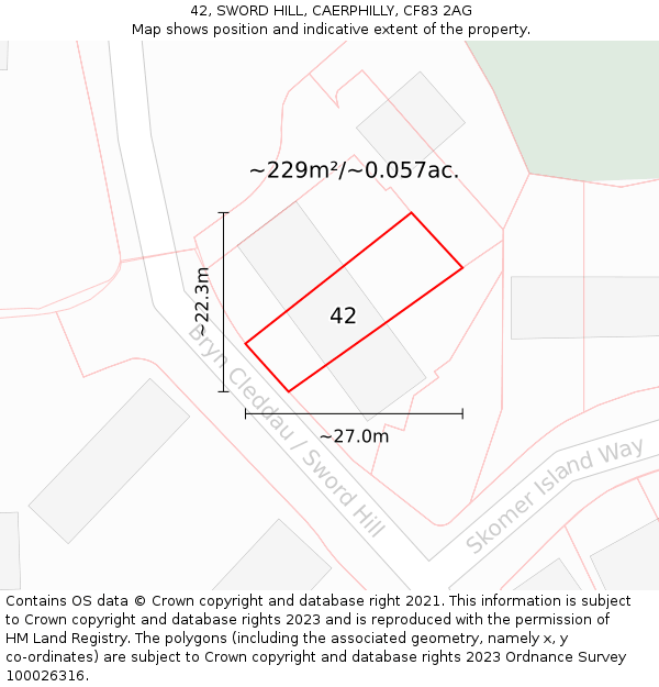 42, SWORD HILL, CAERPHILLY, CF83 2AG: Plot and title map