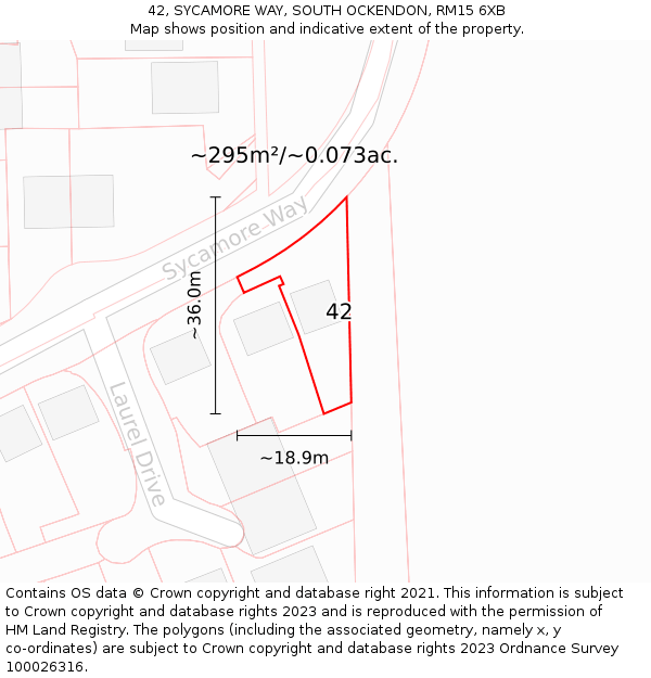 42, SYCAMORE WAY, SOUTH OCKENDON, RM15 6XB: Plot and title map