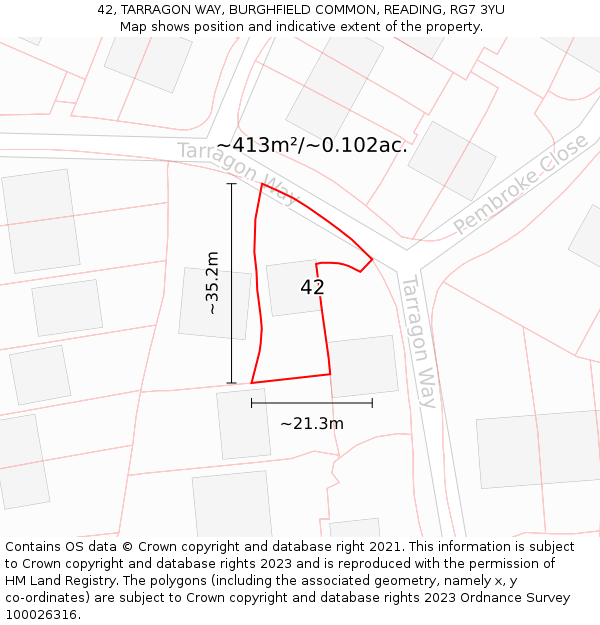 42, TARRAGON WAY, BURGHFIELD COMMON, READING, RG7 3YU: Plot and title map