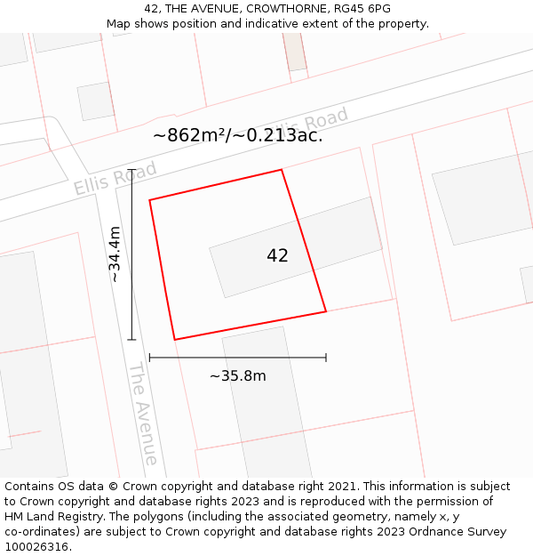 42, THE AVENUE, CROWTHORNE, RG45 6PG: Plot and title map