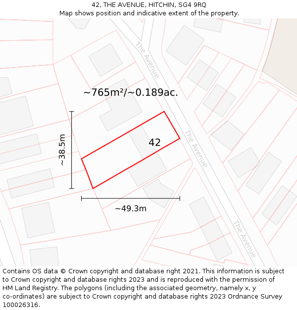 42, THE AVENUE, HITCHIN, SG4 9RQ: Plot and title map