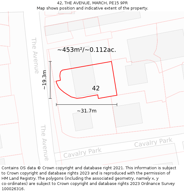 42, THE AVENUE, MARCH, PE15 9PR: Plot and title map