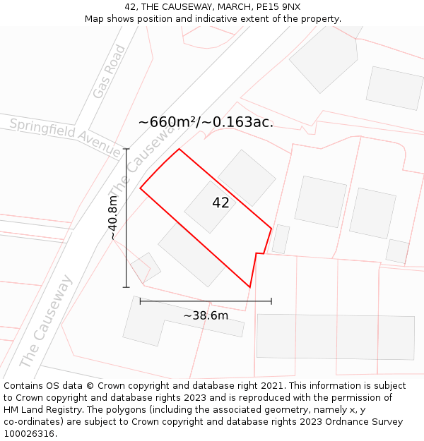 42, THE CAUSEWAY, MARCH, PE15 9NX: Plot and title map