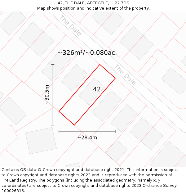 42, THE DALE, ABERGELE, LL22 7DS: Plot and title map