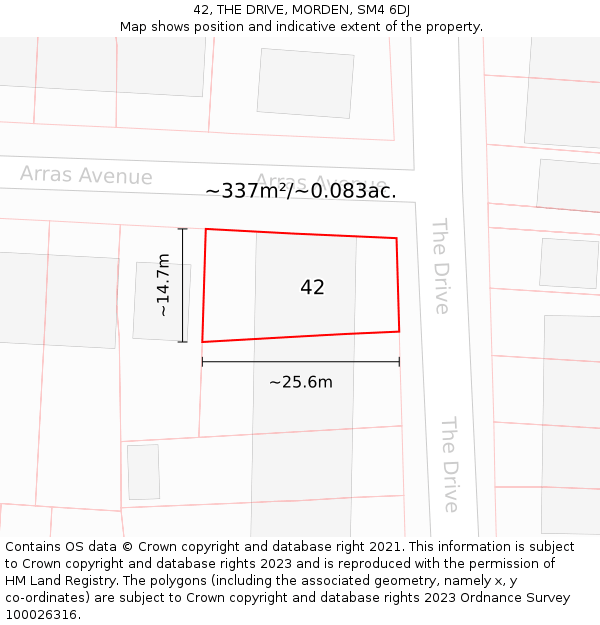 42, THE DRIVE, MORDEN, SM4 6DJ: Plot and title map