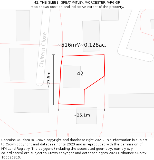 42, THE GLEBE, GREAT WITLEY, WORCESTER, WR6 6JR: Plot and title map