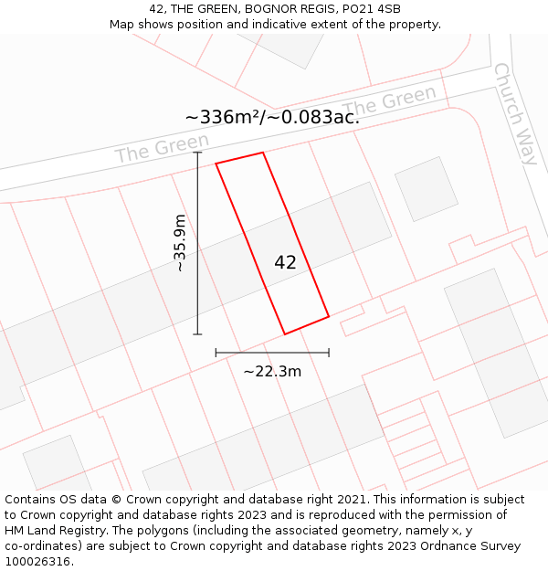 42, THE GREEN, BOGNOR REGIS, PO21 4SB: Plot and title map