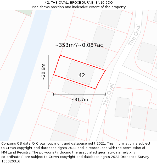 42, THE OVAL, BROXBOURNE, EN10 6DQ: Plot and title map