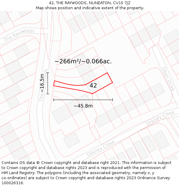 42, THE RAYWOODS, NUNEATON, CV10 7JZ: Plot and title map