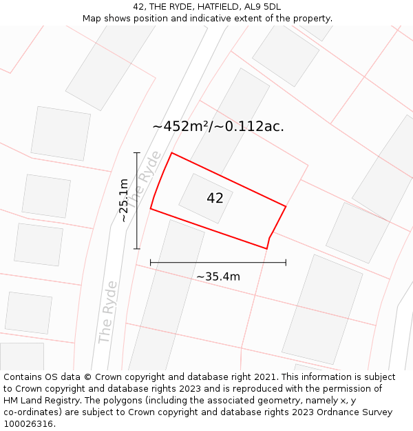 42, THE RYDE, HATFIELD, AL9 5DL: Plot and title map